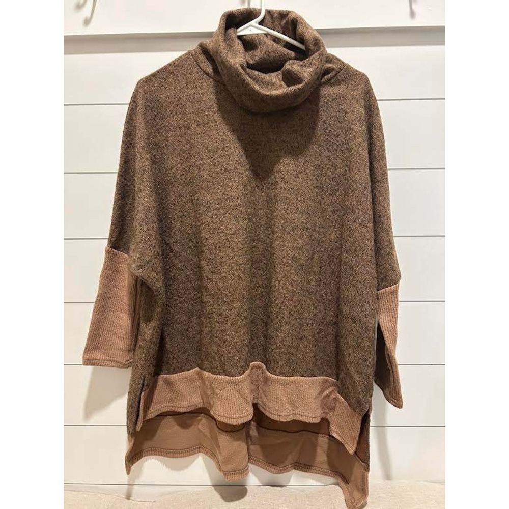 Aryeh Womens Brown Marl Cowl Neck Poncho Sweater Size S Oversized Relaxed
